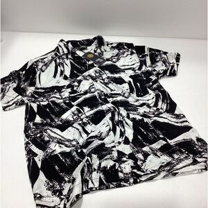 Level Ten Couture Shirt Men’s Camp Shirt Black White Resort L Rayon NWT
